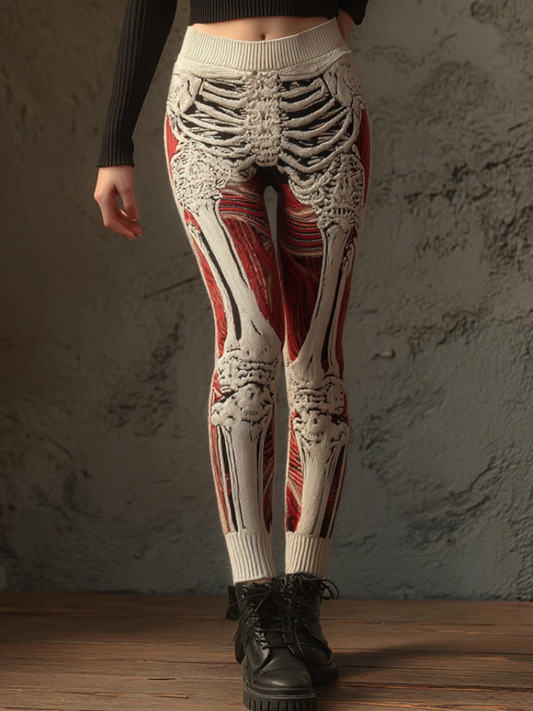 Halloween Imitation Human Skeleton And Muscle Women's Tight Knit Wool Leggings