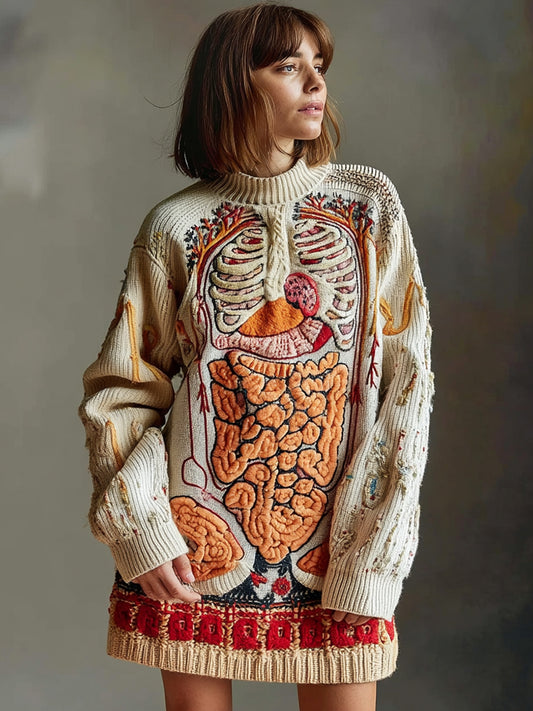 Vintage Halloween Anatomy  Art Chunky Knitted Sweater Dress
