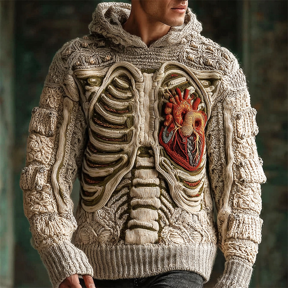 Halloween Skeleton & Heart Organ Anatomy Art Men's Hooded Sweater