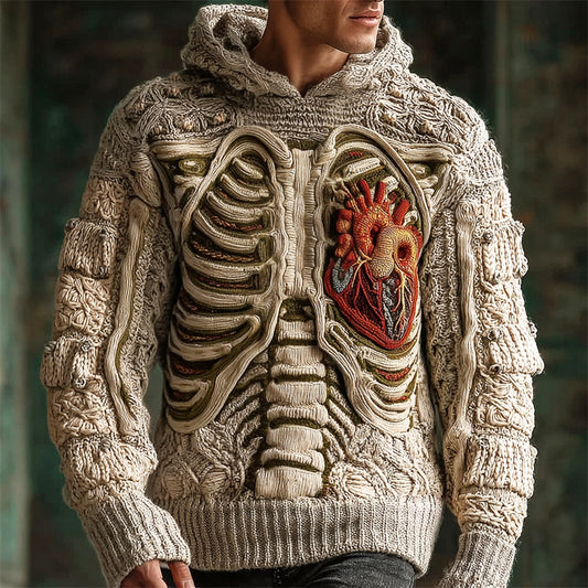 Halloween Skeleton & Heart Organ Anatomy Art Men's Hooded Sweater