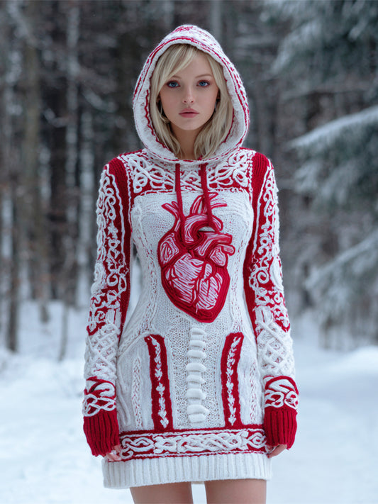 Halloween Anatomy Art Women's Knit Hooded Sweater Mini Dress