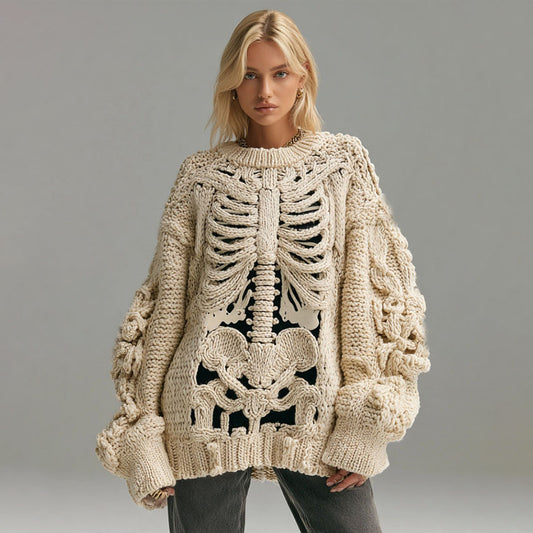 Women's Skeleton Art Crew Neck Cozy Sweater