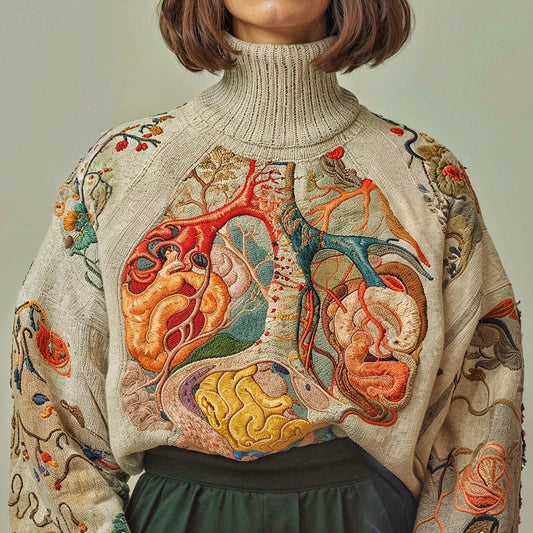 Vintage Halloween Colorful Anatomy Art Chunky Knitted Turtleneck Sweater