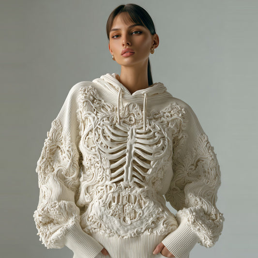 Women's Vintage Halloween Skull Embroidered Hoodie Sweater