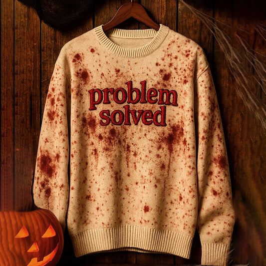 Problem Solved Halloween Blood Art Cozy Knit Sweater
