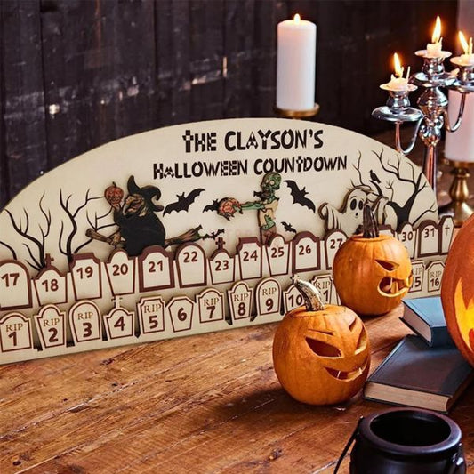 Wooden Halloween Advent Calendar with Countdown Mantel Decoration Reusable Holiday Decoration