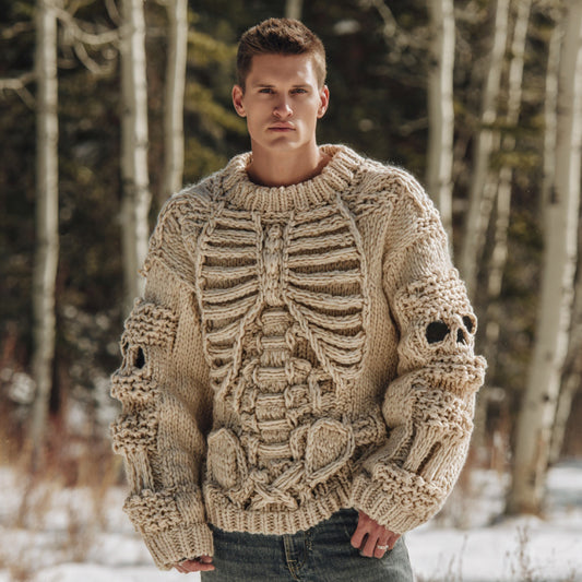 Halloween Skeleton Bones Art Chunky Knitted Sweater