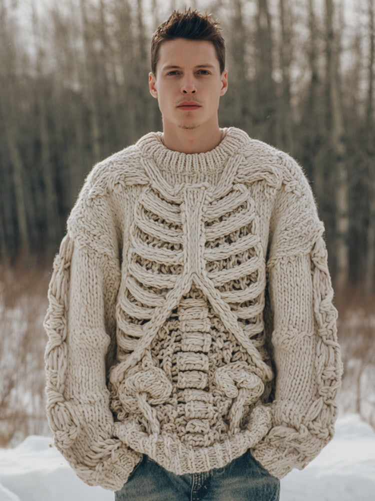 Halloween Skeleton Bones Art Chunky Knitted Sweater