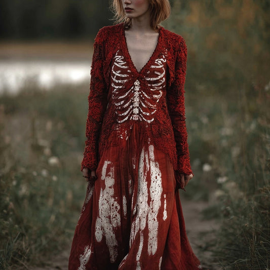 Halloween Skeleton Blood Stain Inspired Spooky Maxi Dress
