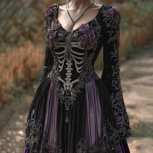 Women's Halloween Skull Rose Dress