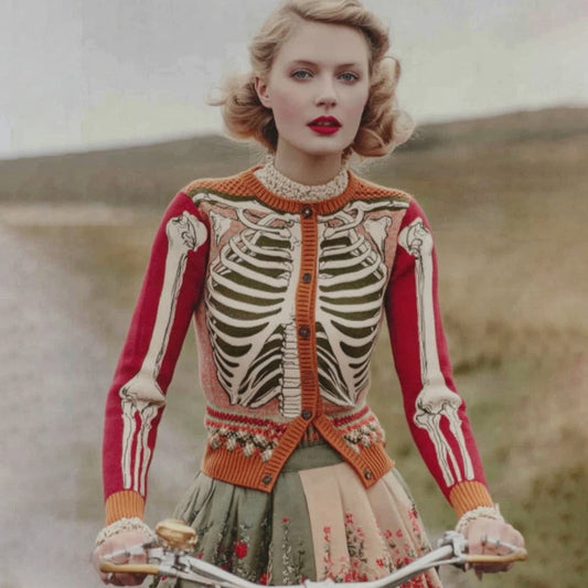 Vintage Halloween Anatomy Art Chunky Knitted Cardigan