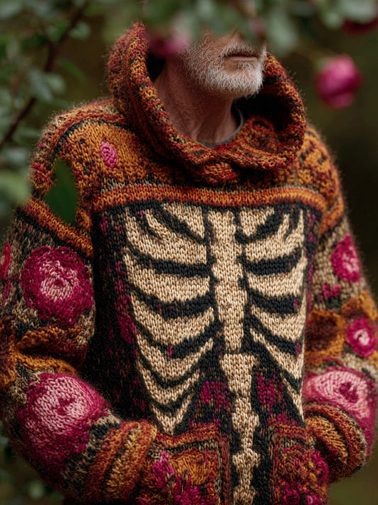 Men's Vintage Halloween Skull Embroidered Hoodie Sweater