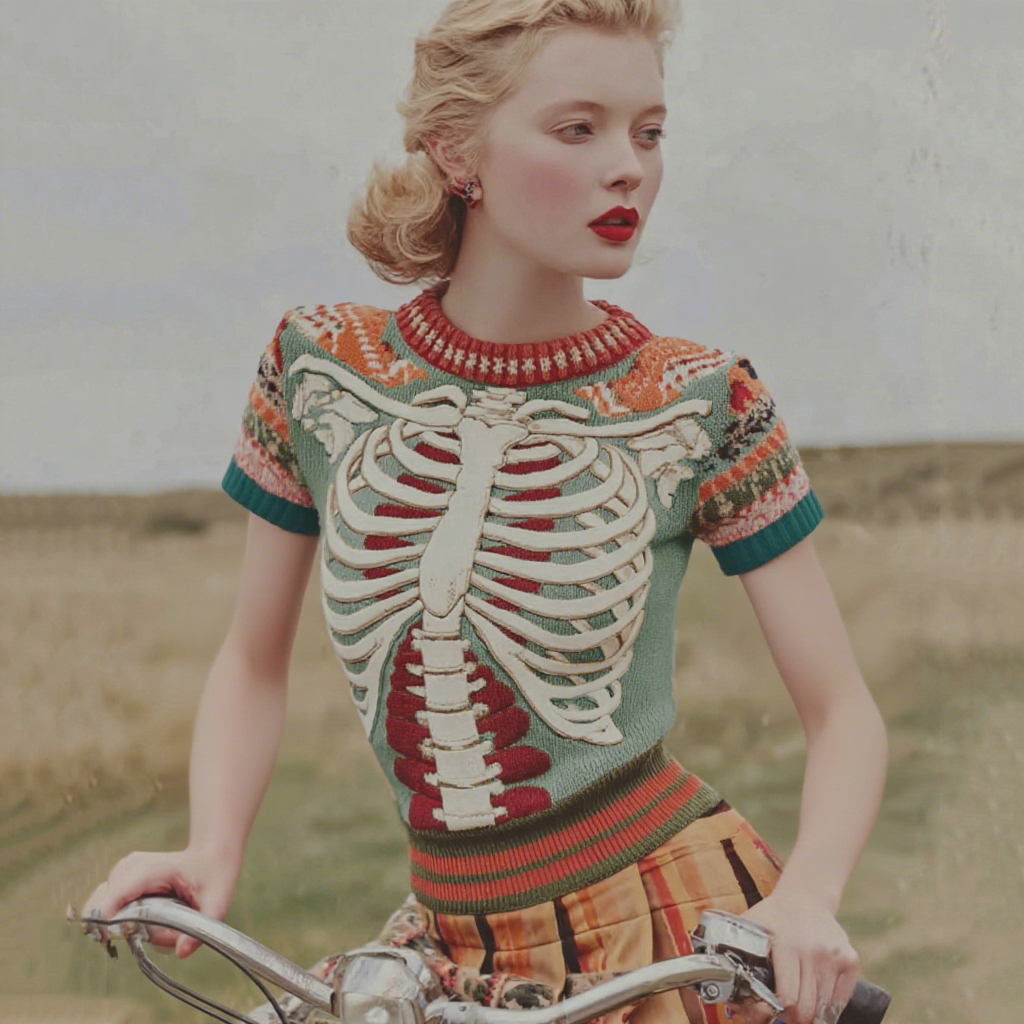 Vintage Halloween Anatomy Art Short Sleeve Chunky Knitted Sweater
