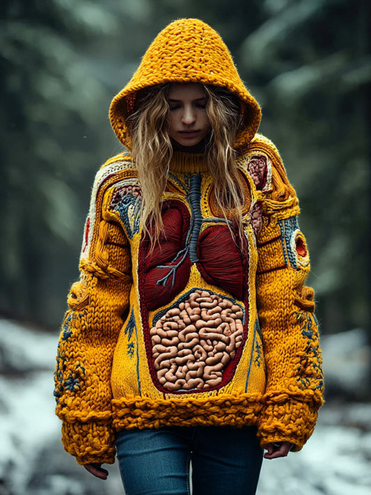 Women's Halloween Human Anatomy Knit Hooded Sweater
