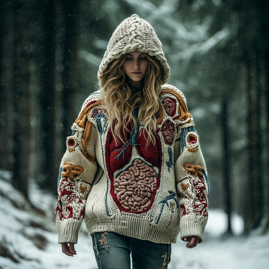 Women's Halloween Human Anatomy Art Knit Hooded Sweater