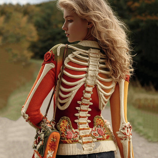 Vintage Halloween Anatomy In Gradient Art Chunky Knitted Sweater