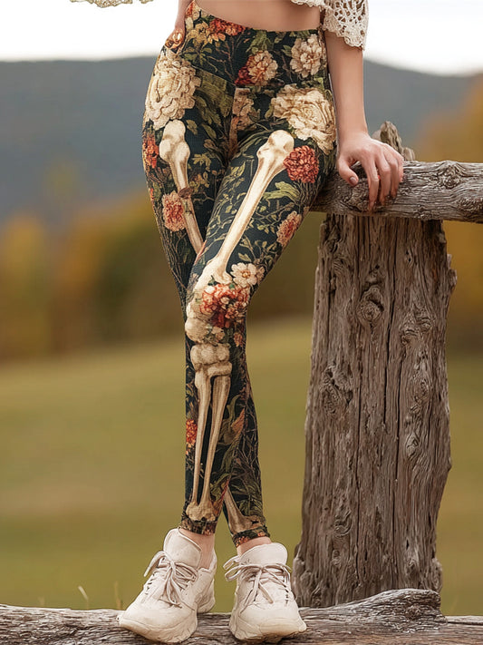 Vintage Floral & Bone Art Women's Leggings