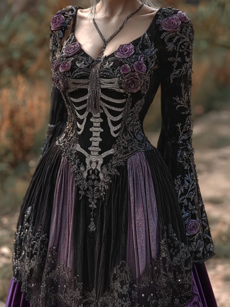 Women's Halloween Skull Rose Dress
