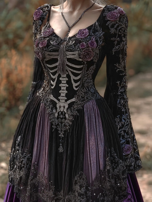 Women's Halloween Skull Rose Dress