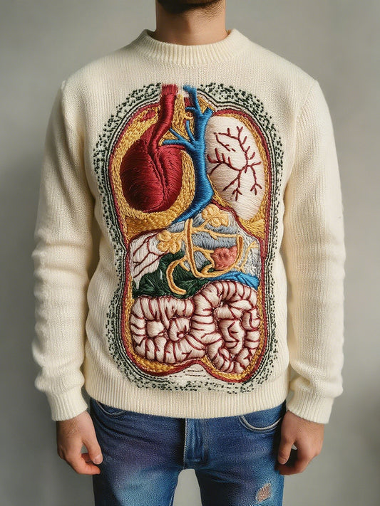 Men's Classic Halloween Anatomy Art Knit Pullover Sweater