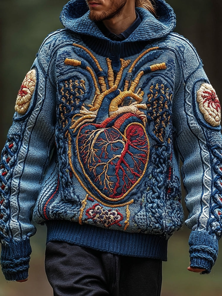 Retro Halloween Anatomy Cardiovascular Art Chunky Knitted Sweater