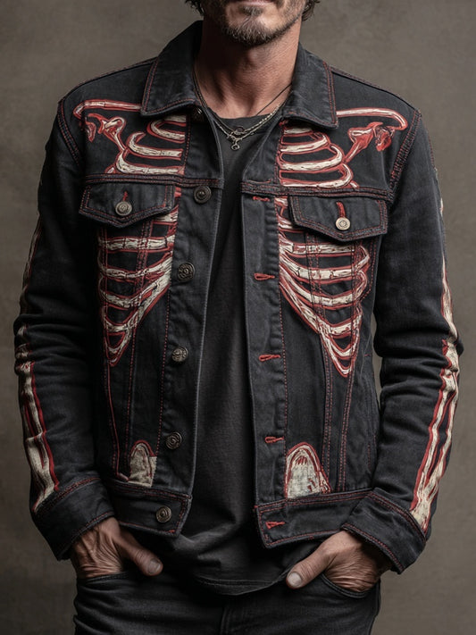 Men's Halloween Skeleton Embroidered Cozy Jacket