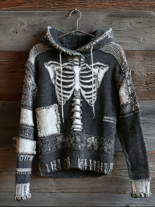 Women Halloween Skeleton Art Splicing To Make Old Hooded Sweaters