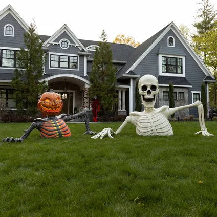 New! 5ft Pumpkin Skeleton Black Light Reactive Ground Breaker