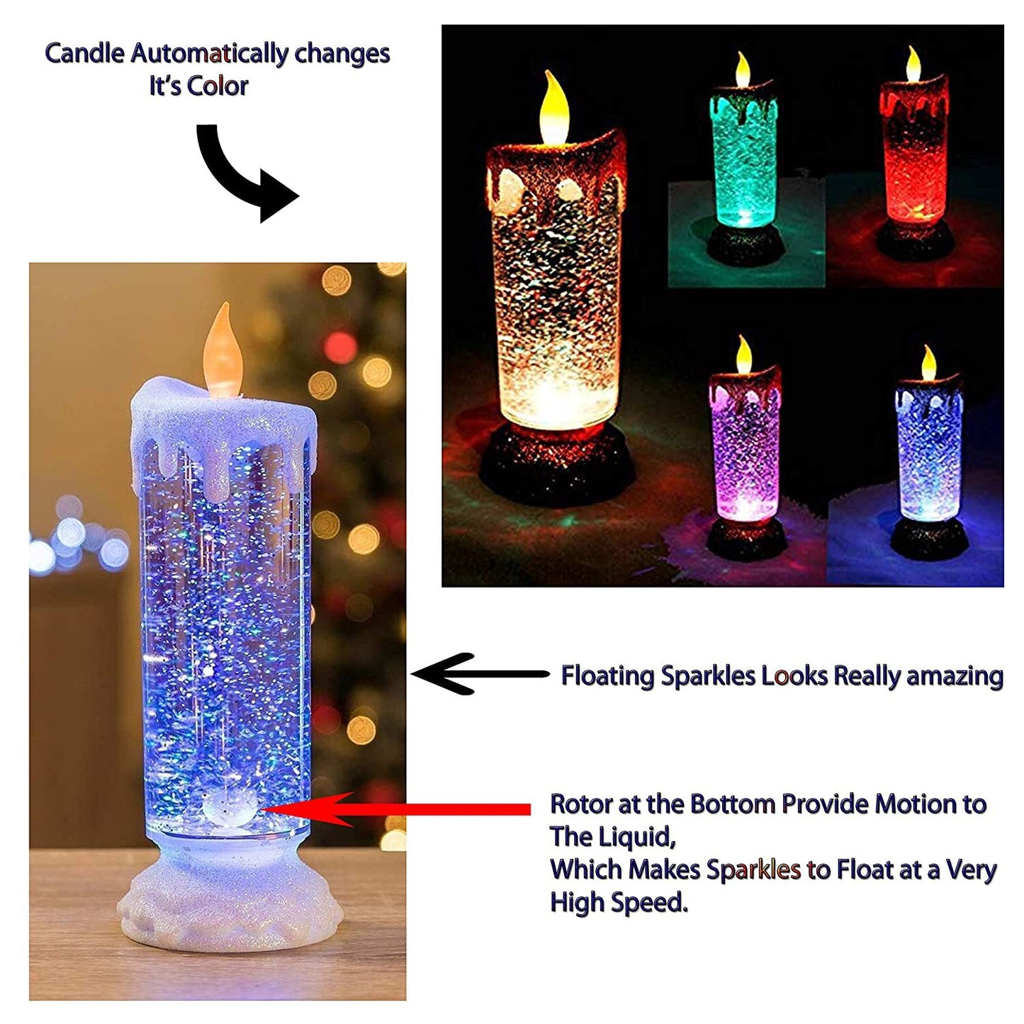 Color Changing Glitter LED Rotating Crystal Candle Light