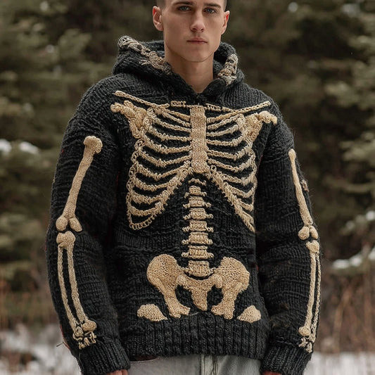 Men's Halloween Skeleton Pattern Knit Hooded Sweater