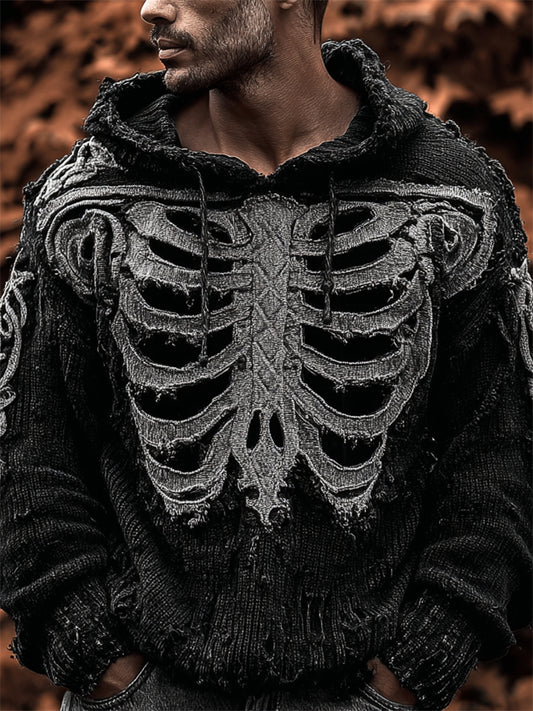Men's Vintage Skeleton Viking Celtic Cozy Knit Hooded Sweater
