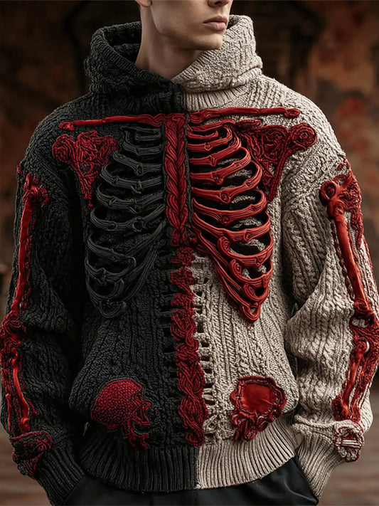 Halloween Anatomical Skeleton Art Men's Knit Hooded Sweater