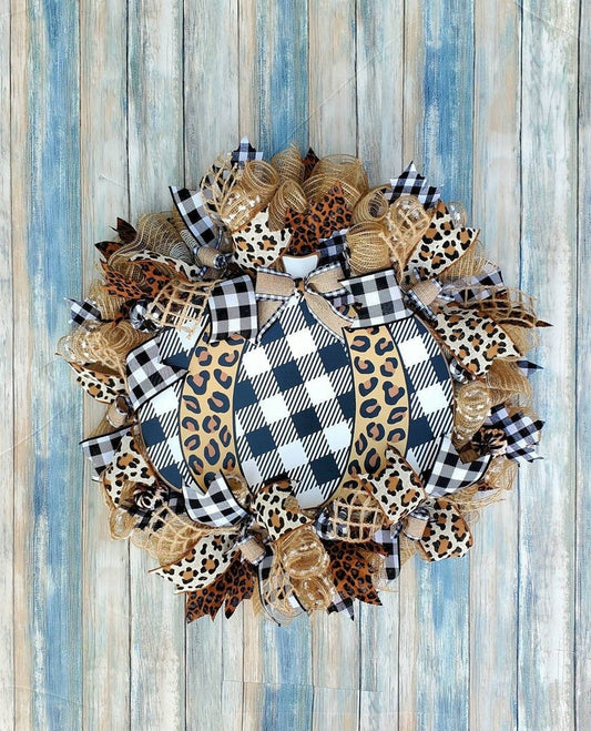 Leopard print fall wreath, leopard print Halloween wreath, farmhouse fall wreath, farmhouse Halloween wreath, halloween farmhouse wreath