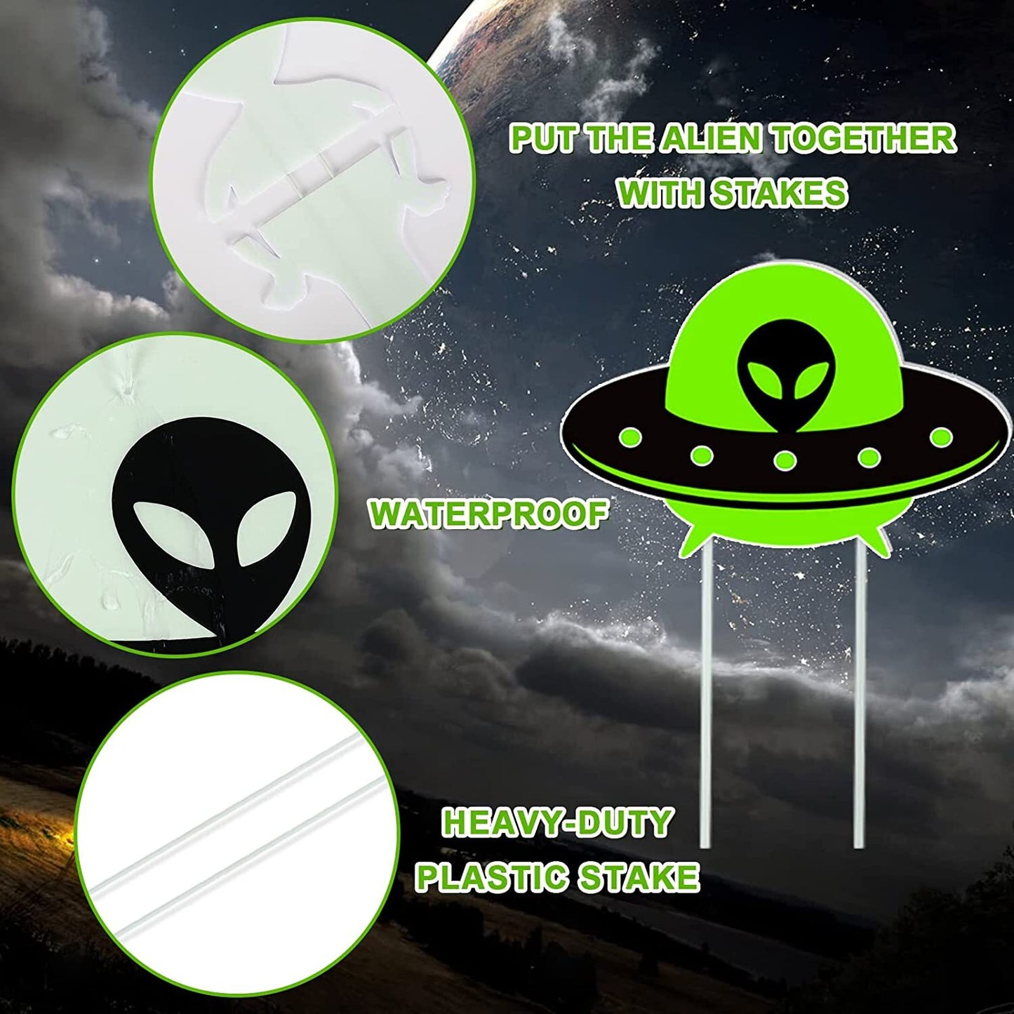 8Pcs Halloween Glow in the Dark Alien UFO Yard Sign