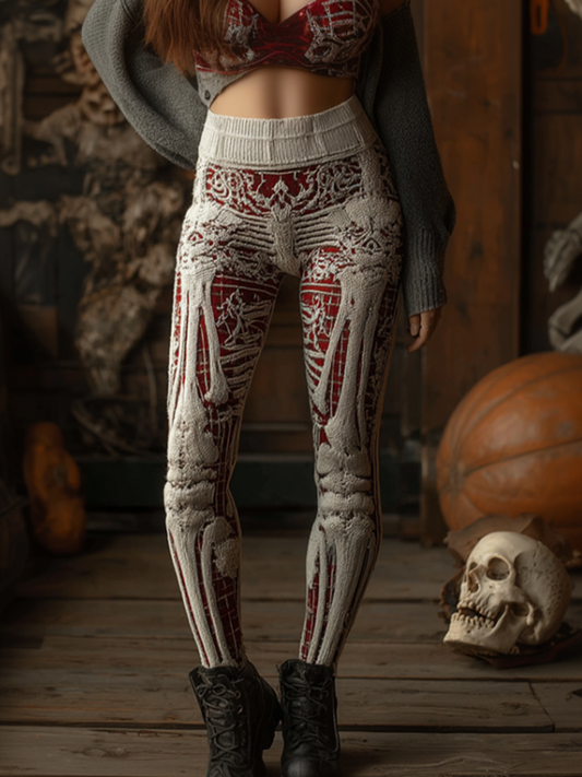 Halloween Imitation Human Skeleton And Muscle Women's Tight Knit Wool Leggings