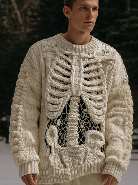 Halloween Skeleton Pattern Vintage Chunky Knitted Sweater