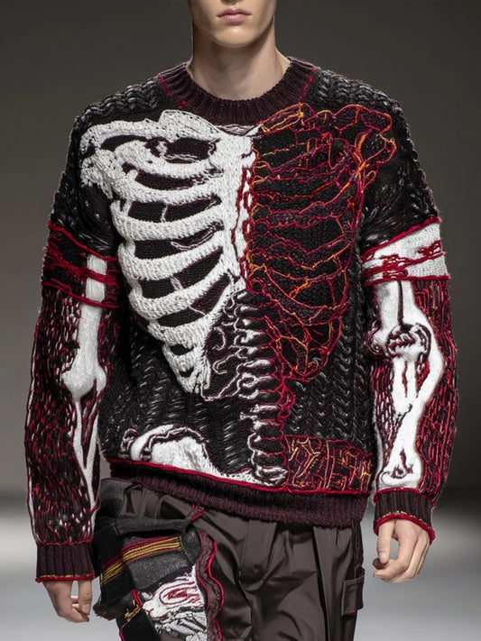 Men's Halloween Skeleton Art Embroidered Cozy Sweater