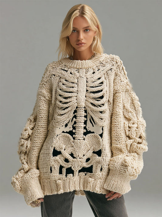 Women's Skeleton Art Crew Neck Cozy Sweater