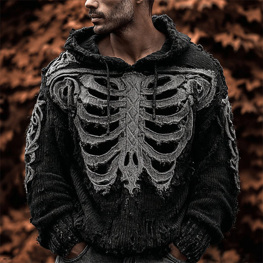 Men's Vintage Skeleton Viking Celtic Cozy Knit Hooded Sweater