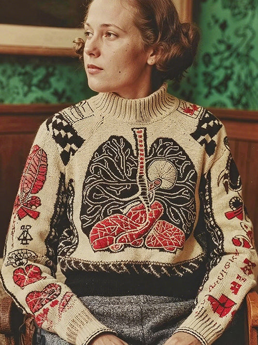 Vintage Halloween Human Anatomy Art Chunky Knitted Sweater