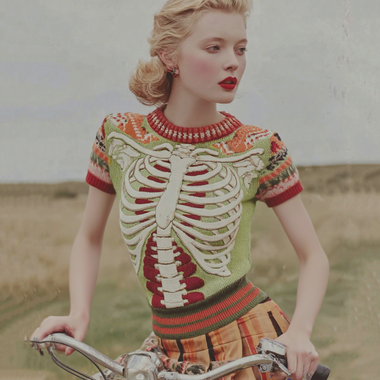 Vintage Halloween Anatomy Art Short Sleeve Chunky Knitted Sweater