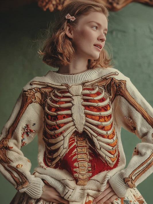 Women's Halloween Anatomy Art Coarse Needle Round Neck Sweater