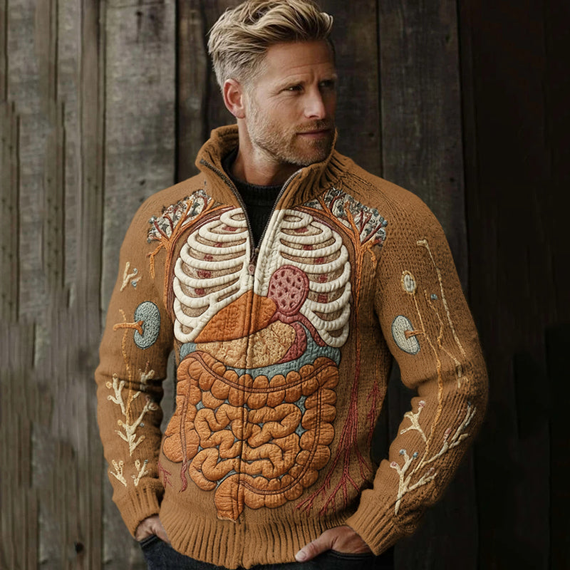Classic Halloween Anatomy Art Chunky Knitted Zipped Up Sweater