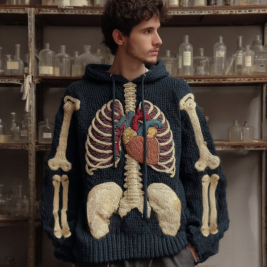 Men's  Halloween Skeleton Crochet Cozy Hooded Sweater