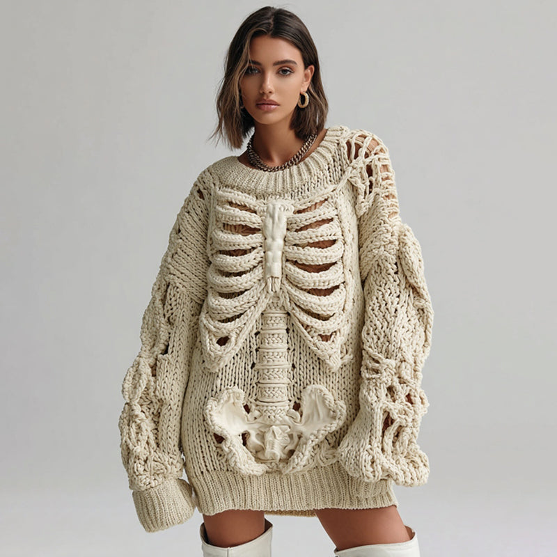 Women's Vintage Skeleton Art Crew Neck Cozy Sweater