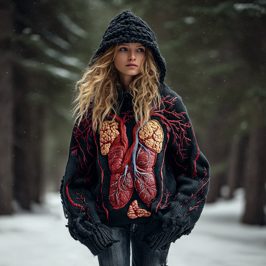 Halloween Human Anatomy Art Women's Knit Hooded Sweater