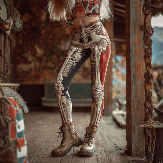Halloween Theme Skeleton And Human Bone Pattern Women's Tight-fitting Leggings