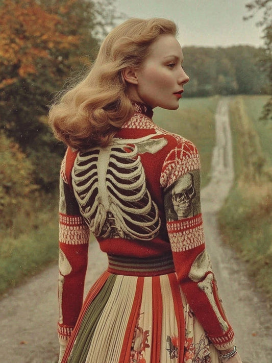 Women's Halloween Skull Ribs Pattern Cozy Turtleneck Sweater
