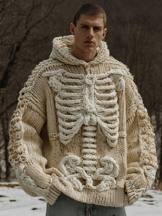 Men's  Halloween Skeleton Crochet Cozy Hooded Sweater
