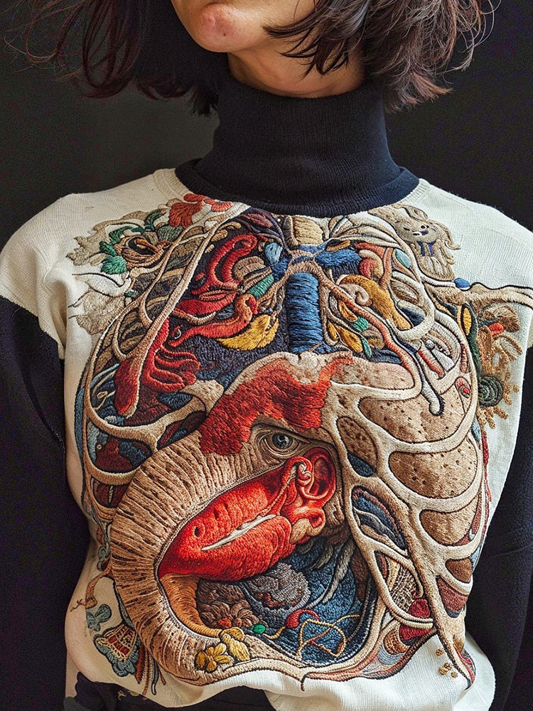 Classic Halloween Anatomy Art Chunky Knitted Turtleneck Sweater